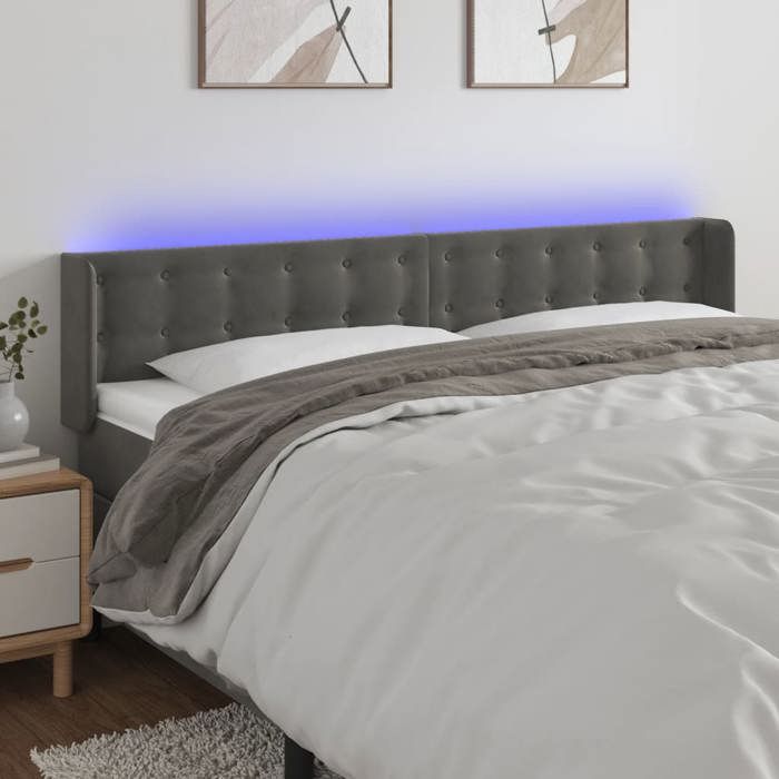 VidaXL Tête de Lit à LED Meuble de Chambre à Coucher Accessoire de Lit Double Tête de Cadre de Lit Intérieur Gris Foncé 3123725