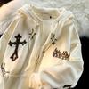 Y2K American Retro Oversized Cross Hoodie Cardigan for Women - Autumn Winter Wear