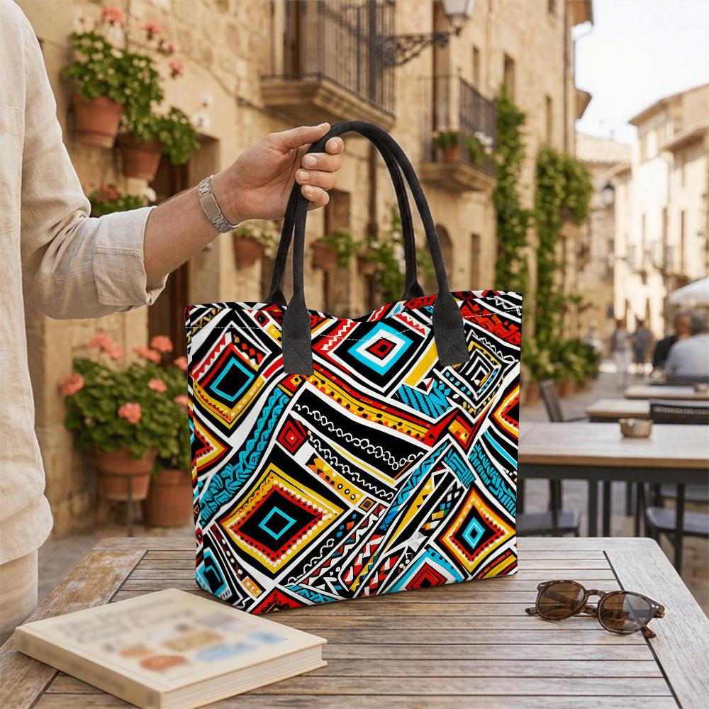 Bohemian Geometric Pattern Tote Bag Fashion Casual Large Capacity Women Daily Shopping Shoulder Handbag