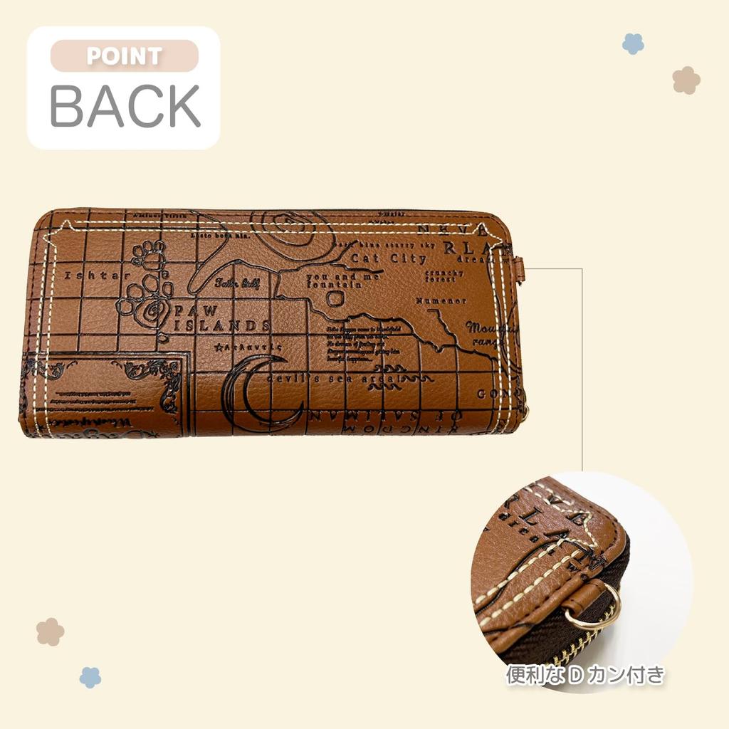 K-PARTS Bebe Dayan Compass Rose Round Zipper Long Wallet for Women and Girls, Bebe Dayan Cat Design, Cute Cat Accessories, Gift, Wachifield Map,