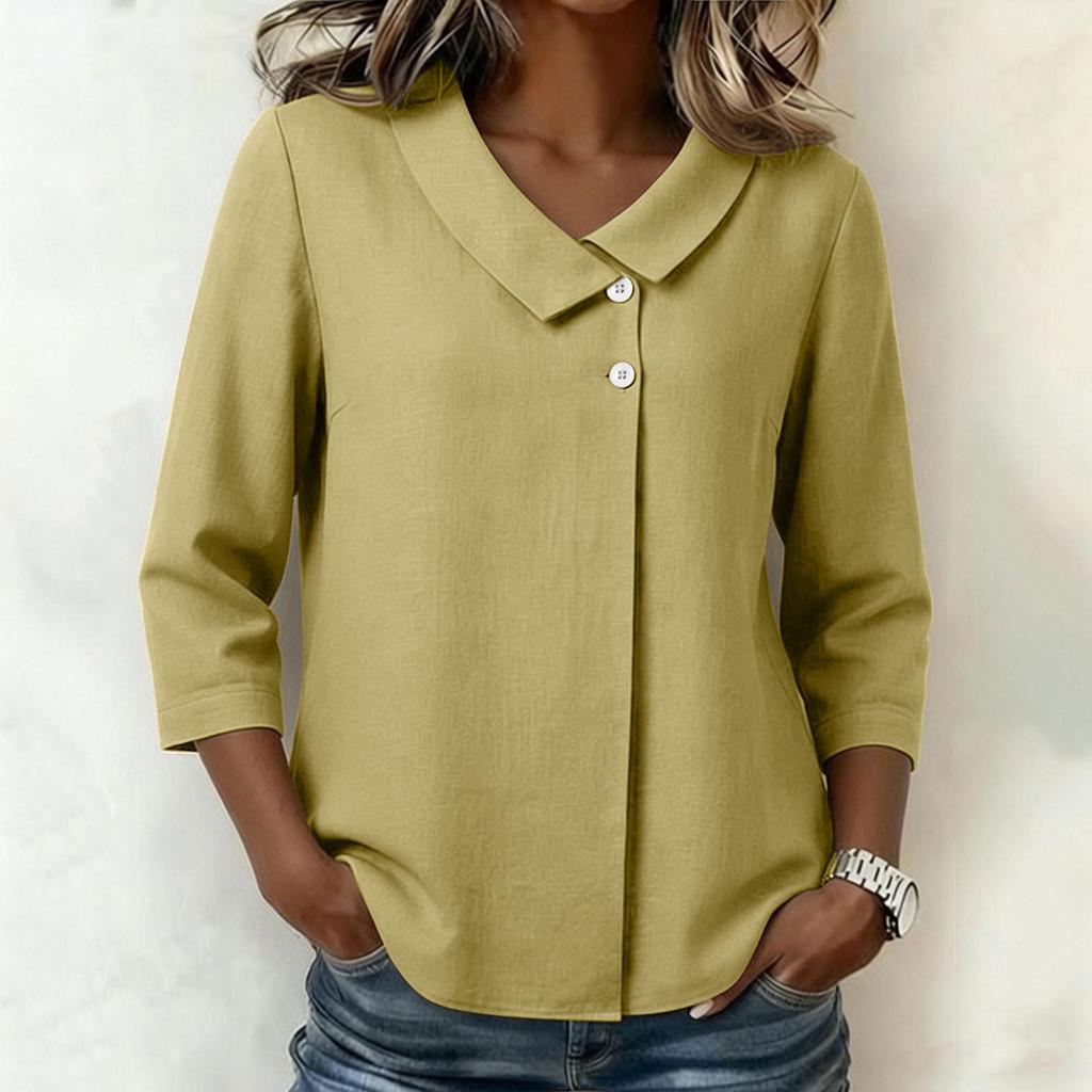Women's Stylish Casual Collar 3/4 Sleeve Loose-fitting Shirt T-shirt