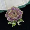 Women Brooch Sparkling Rhinestones Enamel Peony Shape Lapel Pin Suits Coats Bags Scarves Badge Versatile Accessory