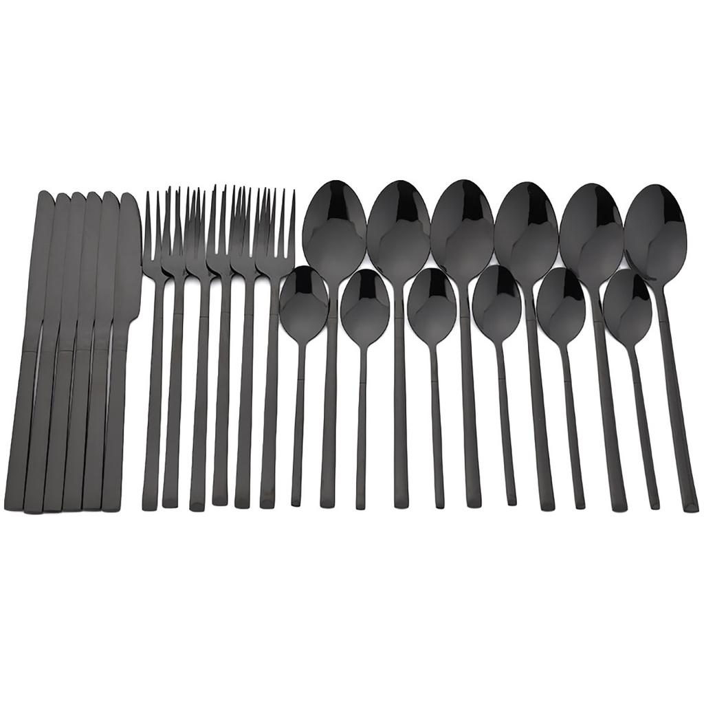 24Pcs Black Dinnerware Set Knife Fork Coffee Spoon Cutlery Set Stainless Steel Flatware Western Kitchen Silverware Tableware