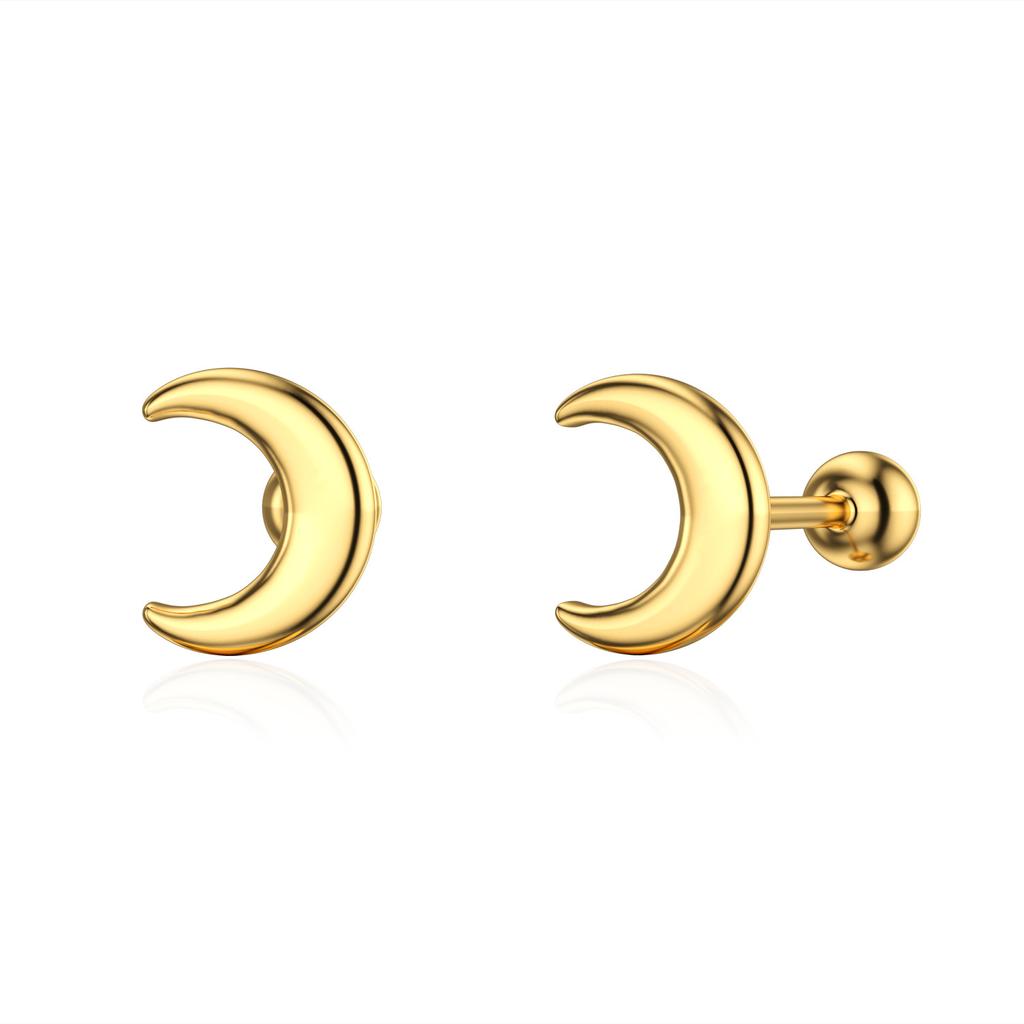 925 Sterling Silver Simple Earrings Screws Twist Ear Nails 0.8mm Earrings Female Anti -blocking Moon Earrings Real Rose Gold