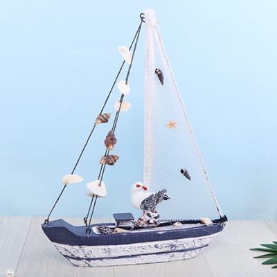 Hölzernes Segelbootmodell für die Küste Rustikale maritime Schiffsfigurine mit Muschel und Seestern Strand Meeres-Thema Tischdekoration für Wohnzimmer Schlafzimmer
