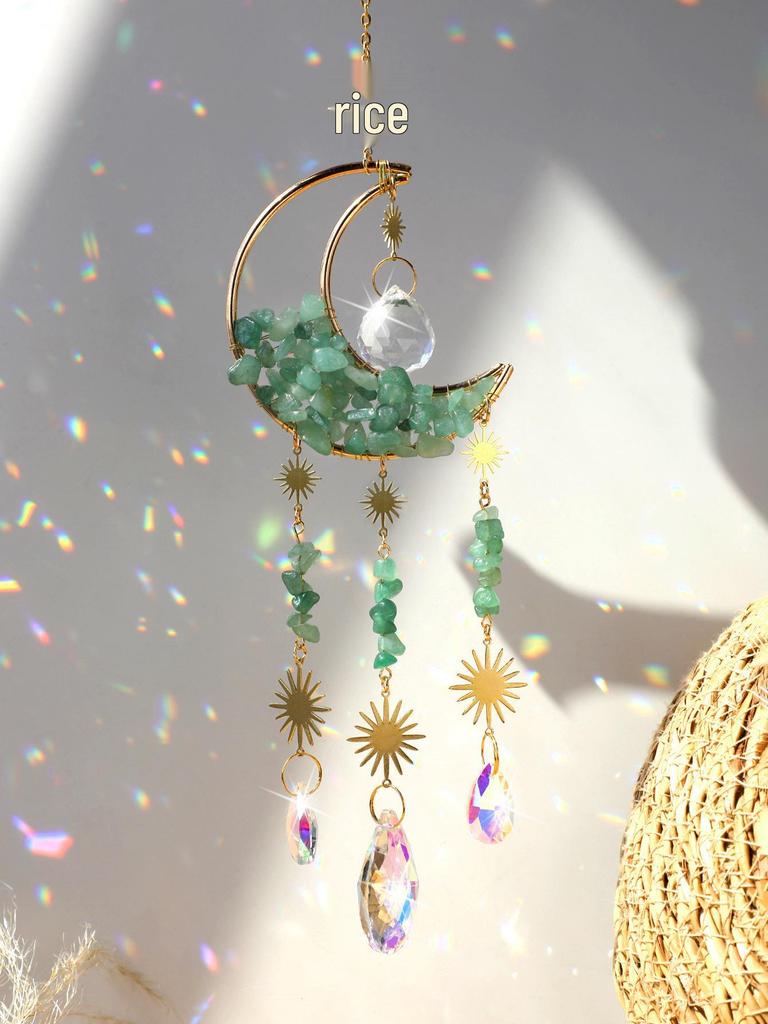 Natural Amethyst Green Crystal & Rose Quartz Moon Hourglass Star Sun Catcher Pendant