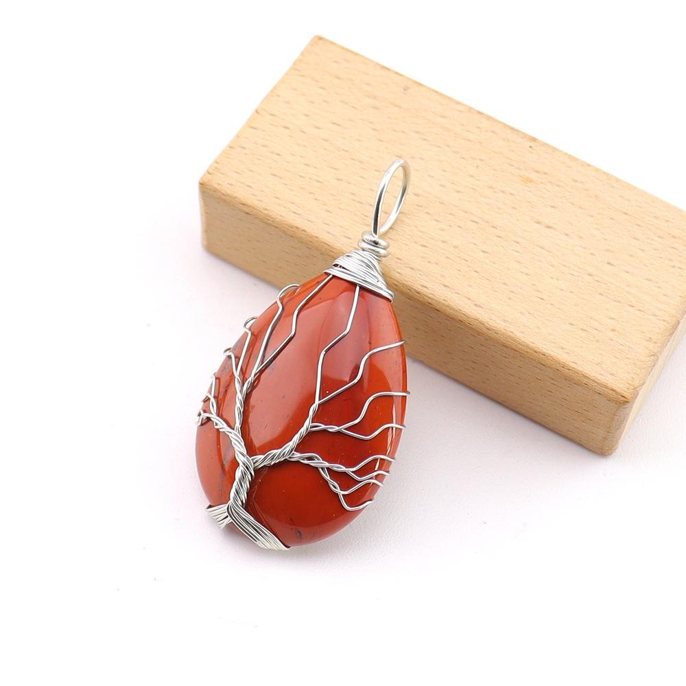 Natural Stone Crystal Agate Water Drop Winding Silk Tree Of Life Pendant Necklace Sweater Chain Water Drop Rough Stone N779