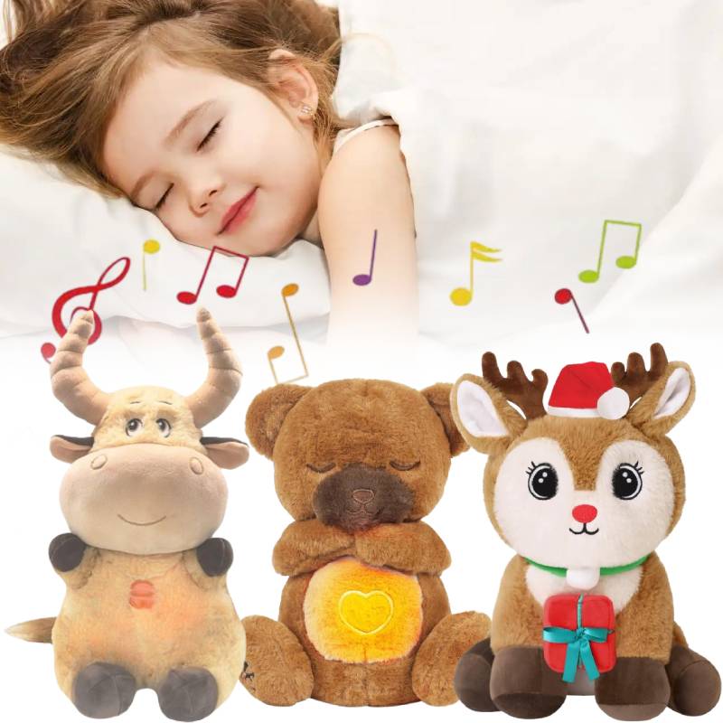 Anxiety Relief Plush Toy Cow Christmas Deer Bear Breathing Musical Soothing Doll