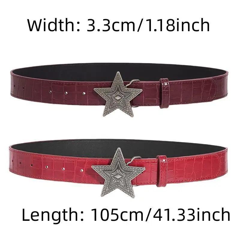 Width 3.3cm Hip-hop Retro Ladies Belt Gothic Punk Five-pointed Star Buckle Pu Leather Girdle Rock Y2k Popular Red Waistband