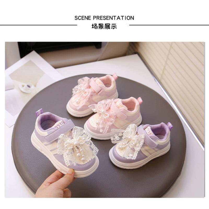 Girls Princess Bowknot Versatile Non Slip Soft Sole Lightweight Kids Sport Sneakers