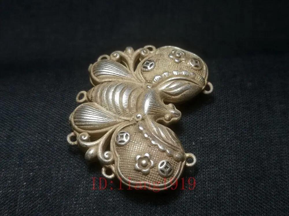 Chinese Tibet Silver Carving Butterfly Necklace Pendant Old Collection Gift