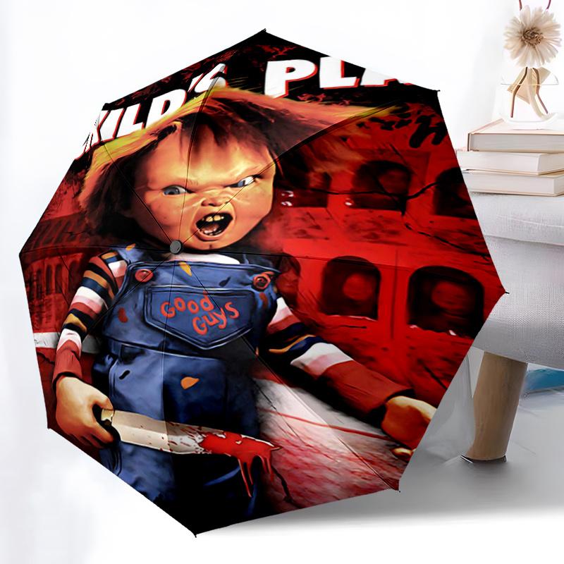 1pc Chucky Child's Play Pattern Umbrella, Fashionable, Personalized, High-Value Folding Umbrella, a Must-Have for Summer, 8-Rib Durable Iron Fram