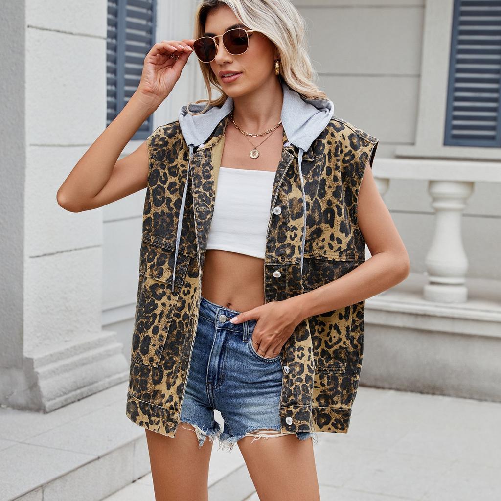Women's Daily Loose Vintage Denim Vest with A Hood