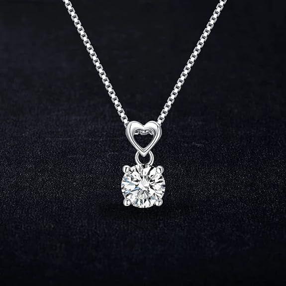 Fashion Platinum Plated Solitaire Diamond Pendant Necklace Jewellery Set Gifts for Women and Girls