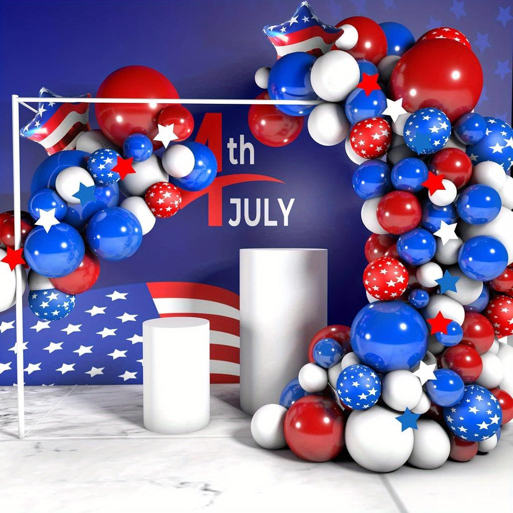 118 Pieces Blue, Red, White Patriotic Balloon Arch Kit, Which Can Be Used for Independence Day Celebration, Birthday Party, Etc