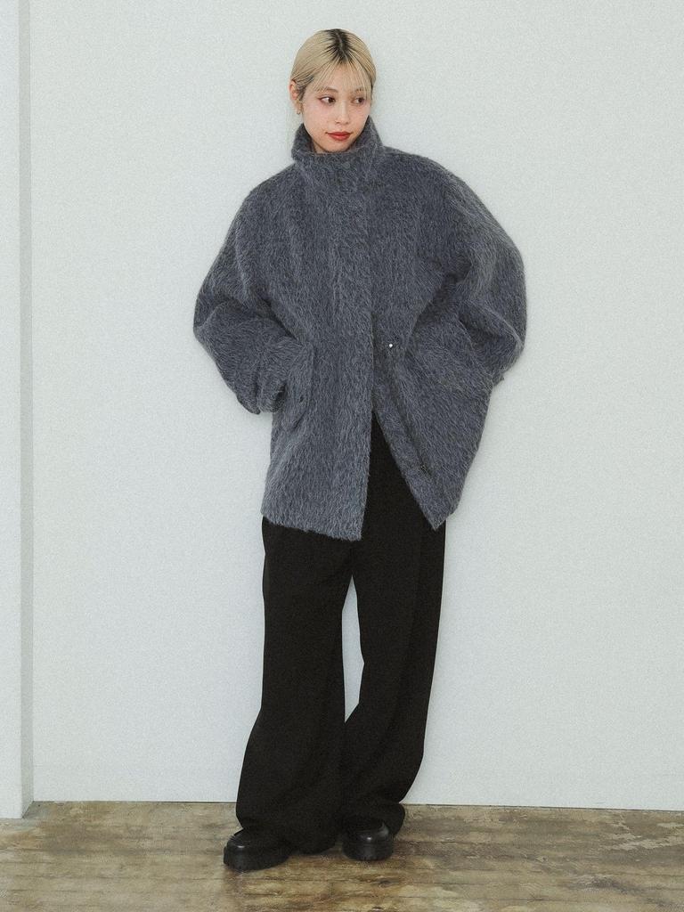 Ray Beams Women's Shaggy Stand Collar Half Coat, Gray 1