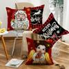 Santa Elk Cushion Cover Red Plaid Little Angel Print Cushion Cover Holiday Sofa Cushion Cover