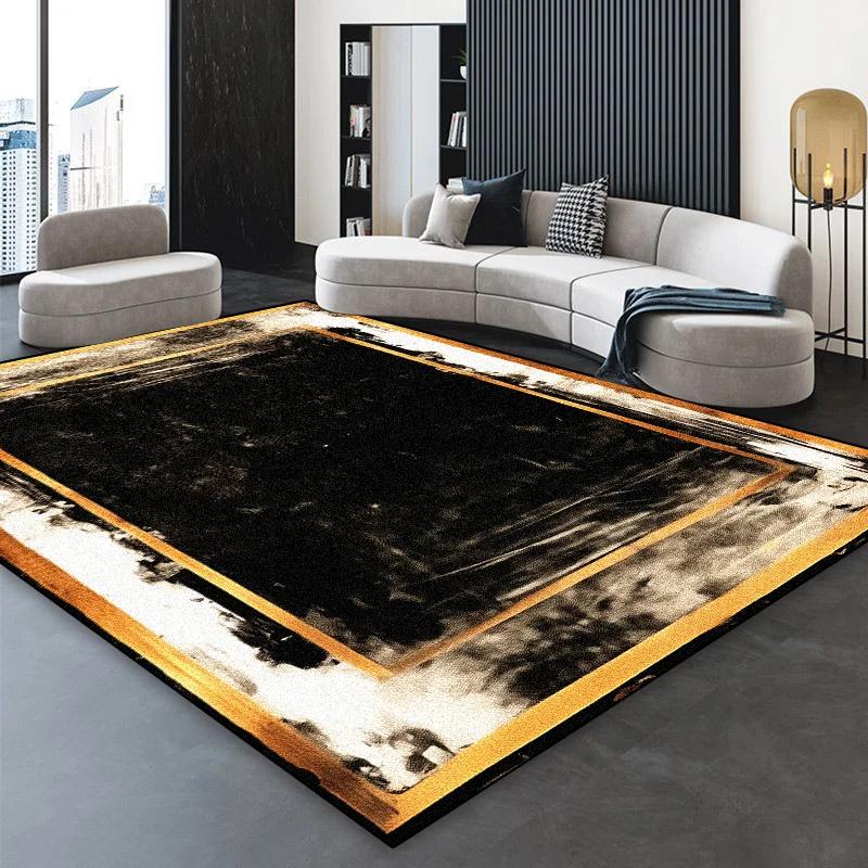 Luxury Black Golden Carpet for Living Room European Home Decoration Easy Clean Large Rugs Bedroom Cloakroom Non-slip Floor Mats