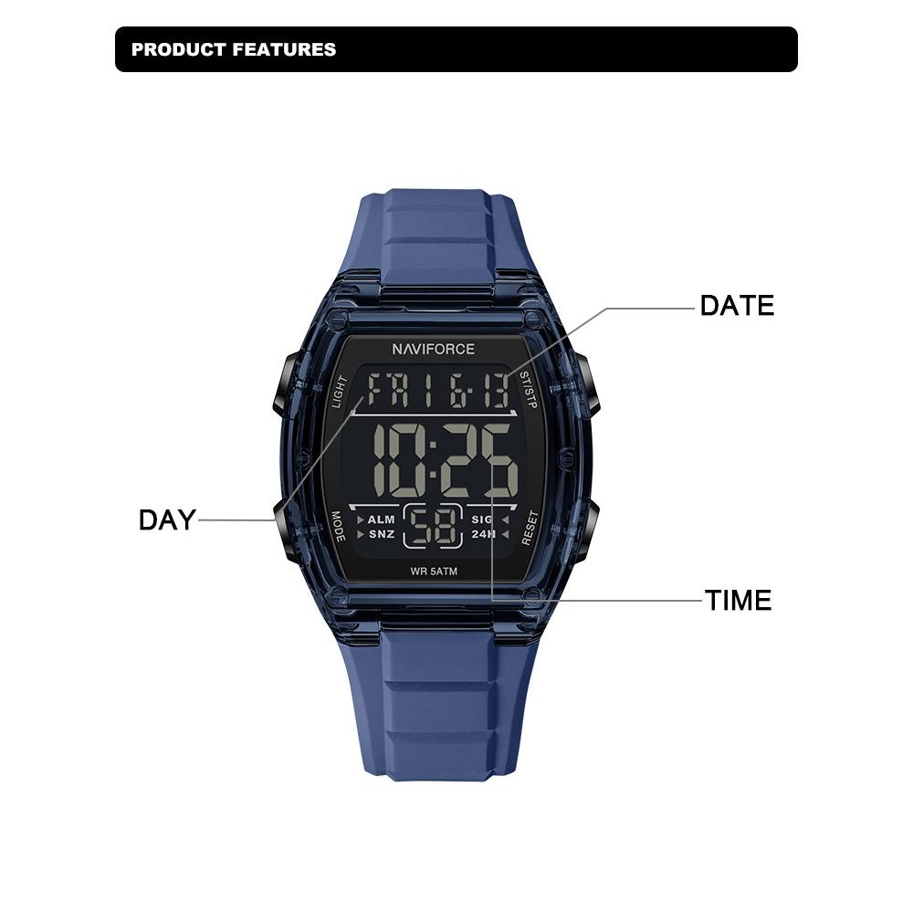 Naviforce Original Outdoor Men Boys LCD Digital Watch Calendar Chronograph Waterproof Night Pattern Silicone Strap Casual Fashion Watch NF6106