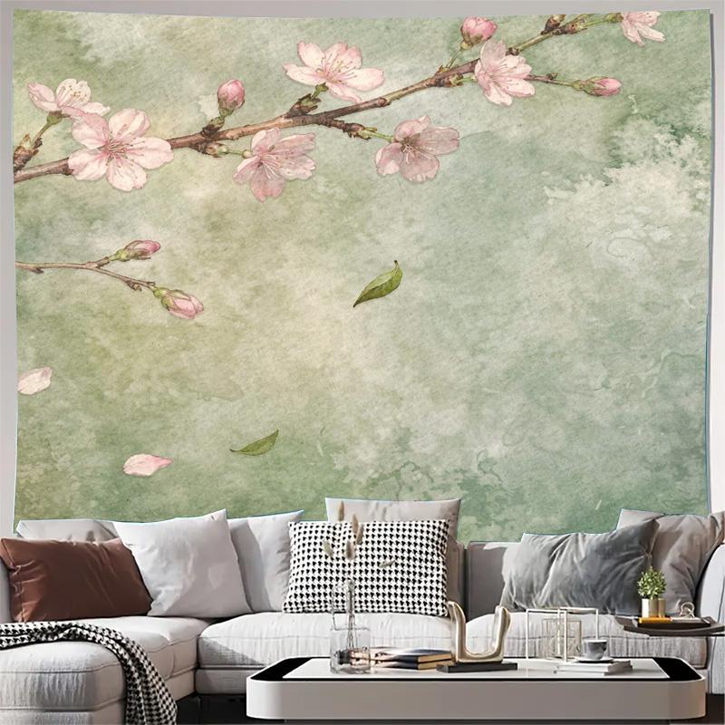 Elegant Sakura Cherry Blossom Floral Wall Tapestry Print Decoration for Living Room Bedroom Apartment Home Decor Gift