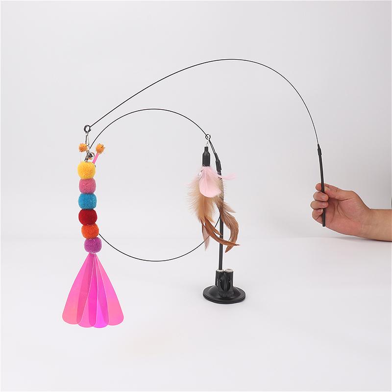 Suction Cup Cat Teaser Stick Feather Kitten Self-hi Rod To Relieve Boredom Cat Pet Toy with Replacement Headband Bell Cat Supplies
