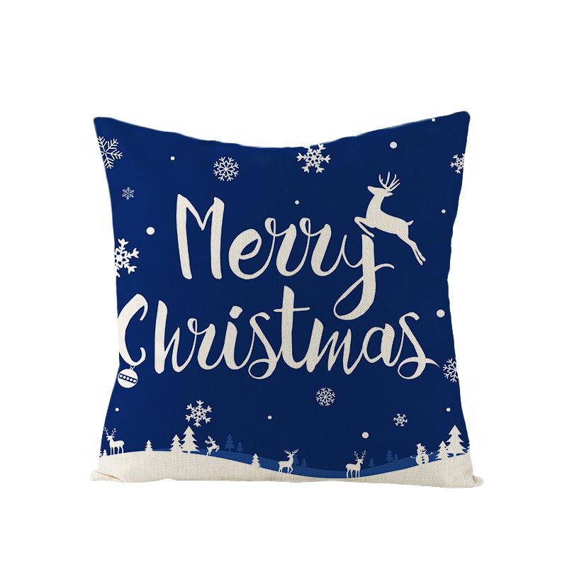 Blue Christmas Pillow Case Polyester Printed Christmas Elk Pillow Home Sofa Pillow Case