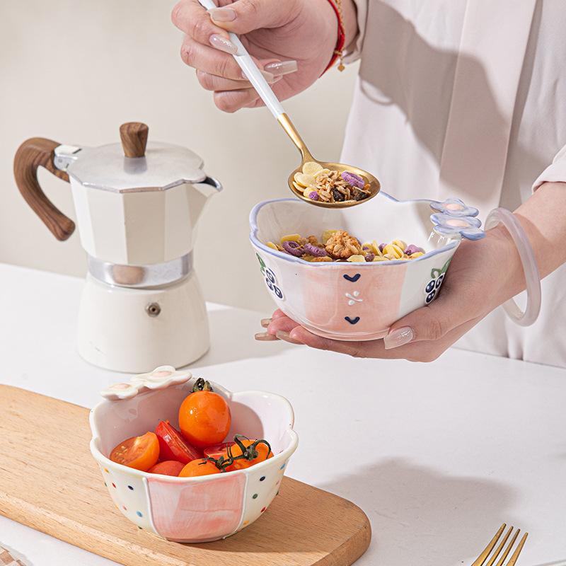 Factory Direct Lelyi Ins Cartoon Cute Girlish Ceramic Bowl High-value Fresh-style Cereal Bowl