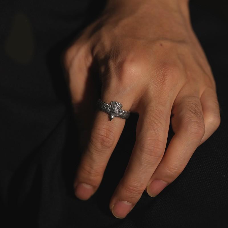 Adjustable Open Ring With Eagle Motif Sterling Vintage Bohemian Couple Finger Men Women