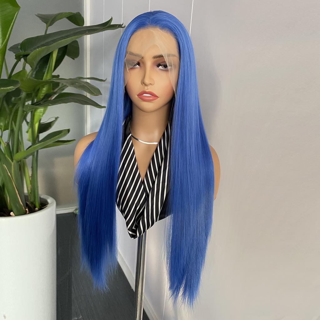 Blue Lace Front Wig Long Silky Straight Synthetic Lace Hair Heat Resistant Natural Hairline Daily Use Cosplay Wigs for Women