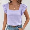 Moda Donna Primavera Estate Camicia con Collo Quadrato e Volant Tinta Unita Manica Corta Top