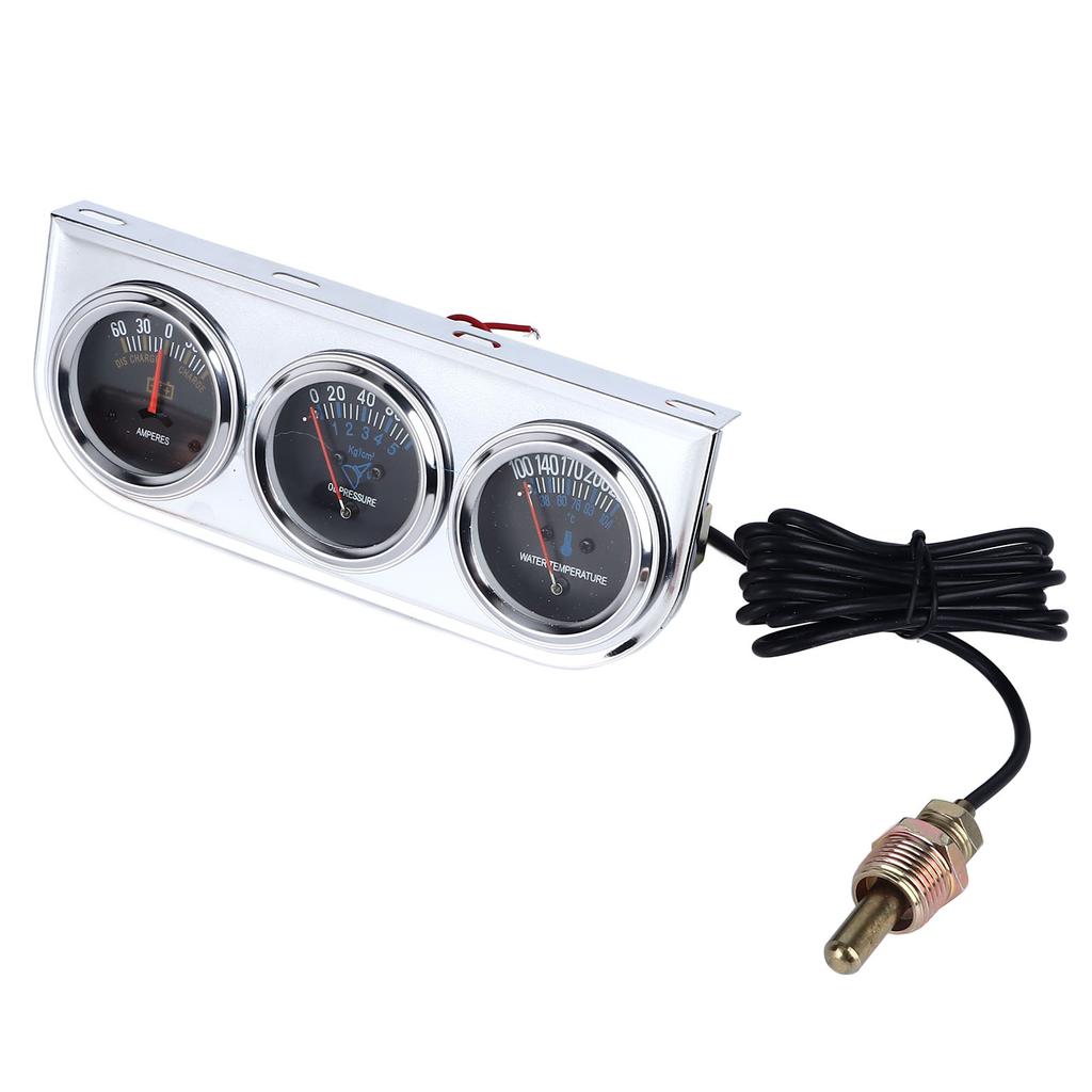 Car Triple Gauge Set Mechanical Chrome Plated 3 In 1 Voltage Oil Pressure Water Temperature Meter Kit DC10 To 15V