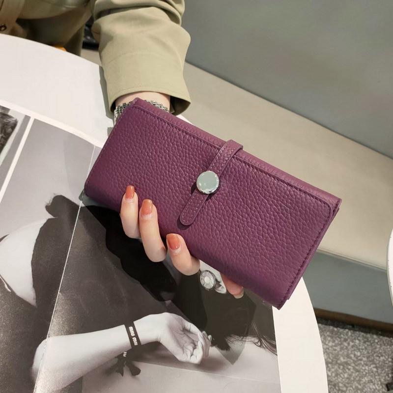 

Factory Wallet With Drawstring Long Women s First-layer Cowhide Genuine Leather Clutch Clip Fashionable 19x9x2cm фиолетовый