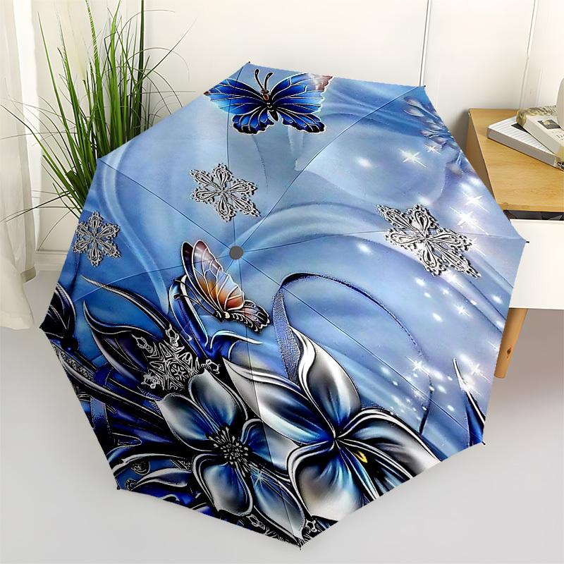 1PC Butterfly Snowflake Umbrella-8-Rib Reinforced Portable Folding Travel Suitable for All Seasons Outdoor Daily -Z0461