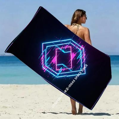 Cyber Glitch Geometric Beach Towel Patterned Sunscreen And Windproof Suitable For Swimming Pool Camping Travel Blanket