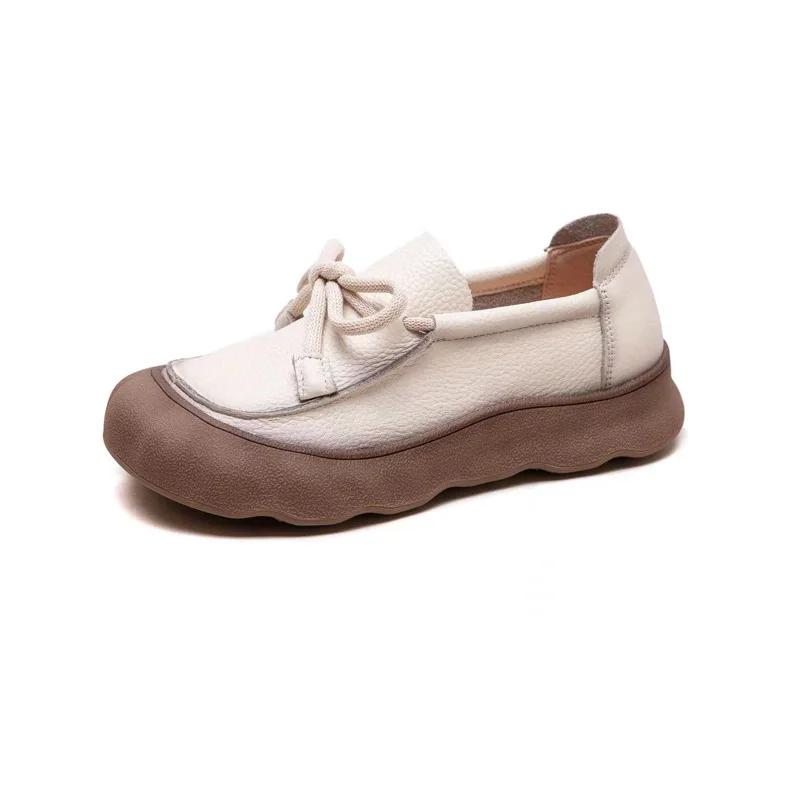 Flat Shoes Small Leather Shoes Women's 2026 New Retro Lace-up Big Head Casual Low-top Shoes Leather Deep-mouth Pumps Women