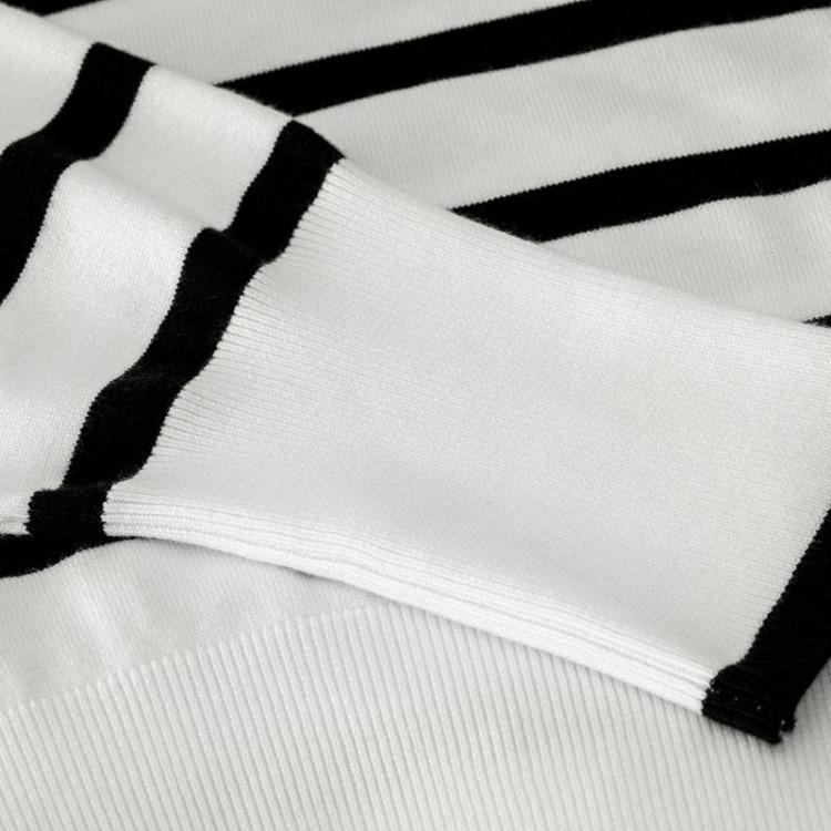 Fashion Women Casual Loose High Neck Striped Knitted Sweater Top Autumn Winter New