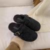 Gray Fluffy Shoes Women Wear Thick-soled Birkenstocks In Winter, Women's Velvet Bag Head Half-drag Cotton Shoes