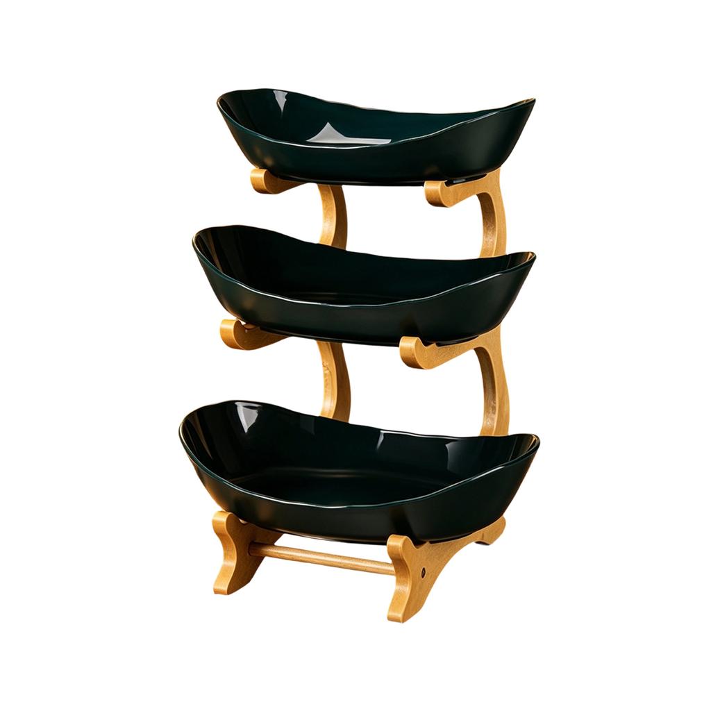 Three Tier Bamboo Fruit Basket Stand Wooden Kitchen Countertop Organizer Tray Display Rack for Fruits Vegetables and Snacks