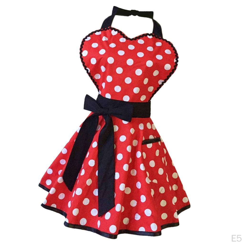 Kitchen Apron Polka Dot Cooking w/ Pocket Retro for Women Girls