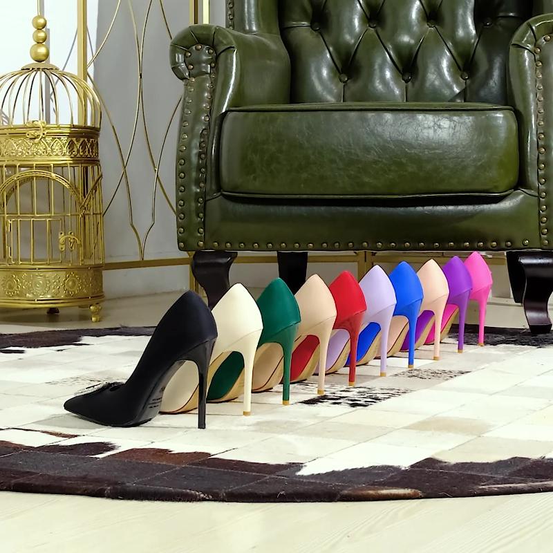 Side Empty Pointed Toe Shallow Mouth Women's Shoes Rhinestone Buckle Slim Heels High Heels Super High Heels Satin Single Shoes