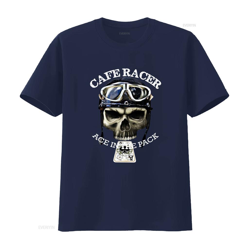Cafe Racer Ace in de Pack Vintage Retro Biker Schedel T-shirt voor Mannen vintage Gewassen mode Veelzijdig homme Stijlvol Rekbaar