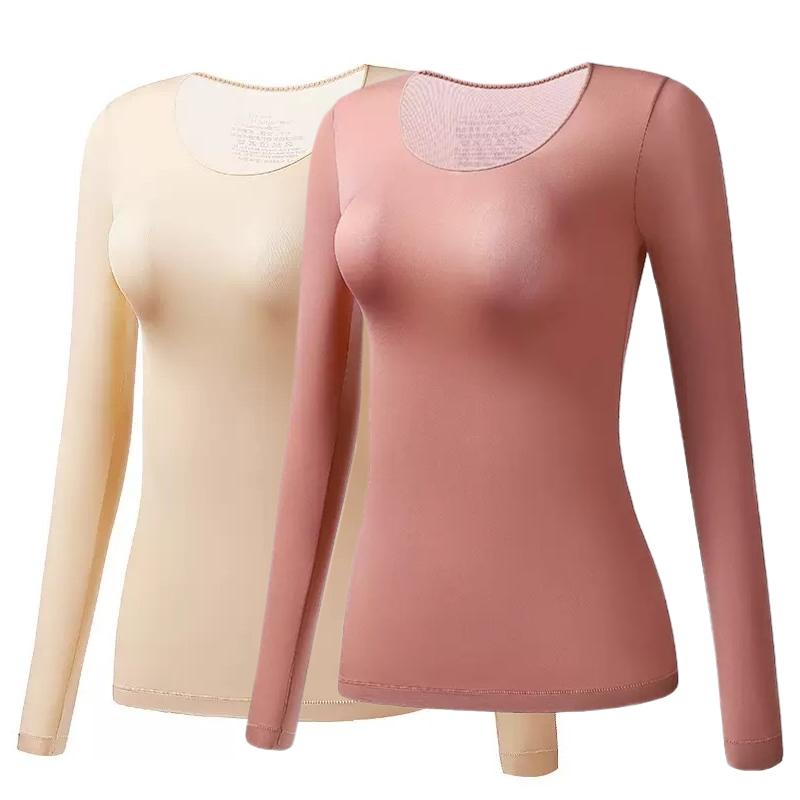 2 Stück Damen Thermounterwäsche Herbst Winter Unterhemd Langarm-T-Shirt Dünnes Oberteil Zweite Haut Damen Thermisch L-XL