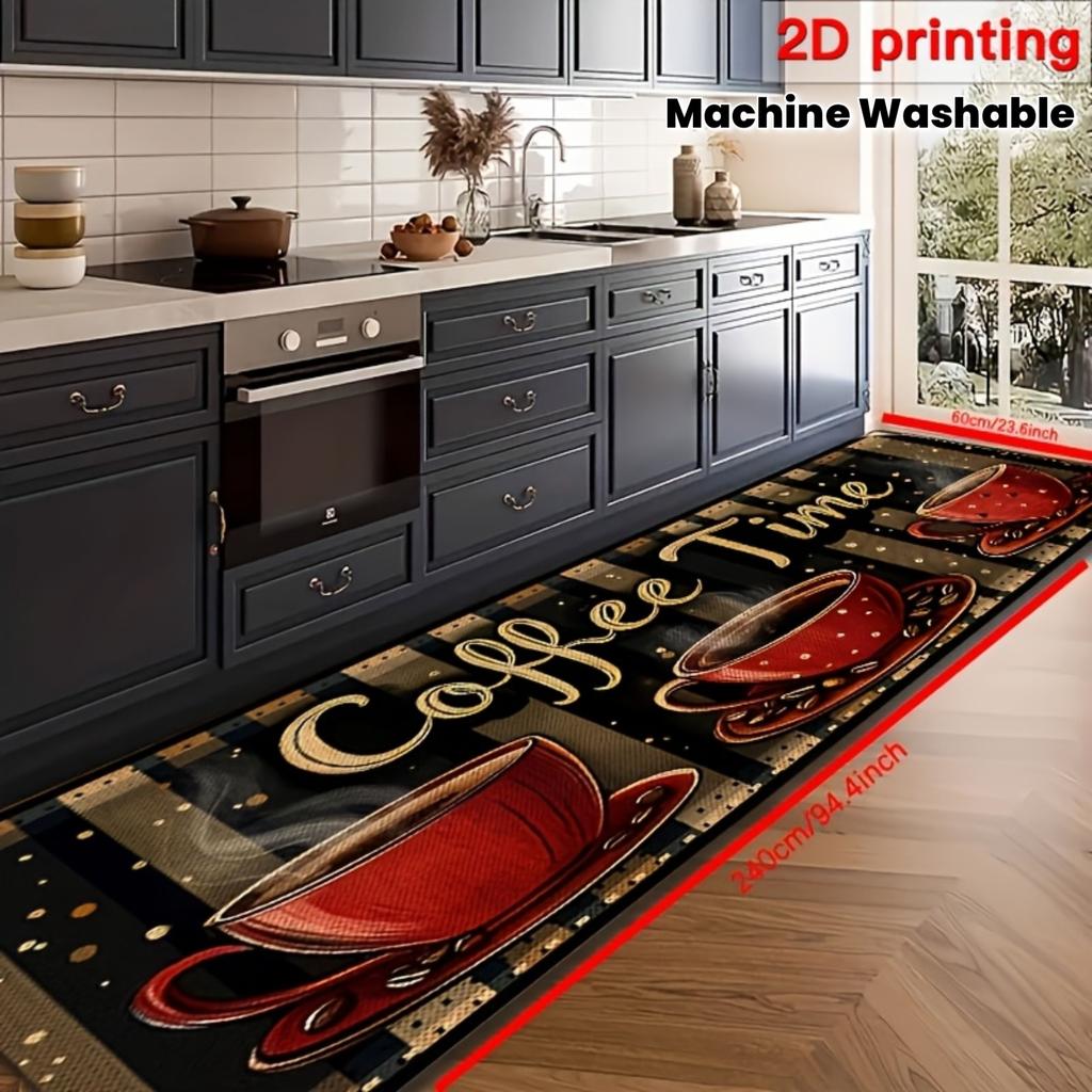American Retro Coffee Cup Letter Long Carpet, Kitchen Area Rug, Laundry Room Entrance Corridor Long Decorative Foot Mat