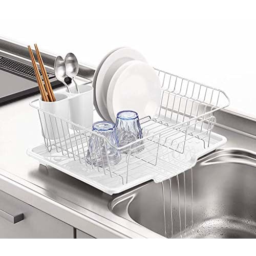 Pearl Metal Dish Drainer with Draining Tray, White, Vertical Storage, Ardeo HB-4593
