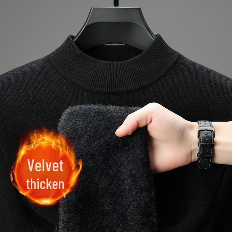 Men's Winter Velvet Pullover Sweater - Anti-Cold, Thick, Half-High Collar, Luxurious, Warm to -15°C