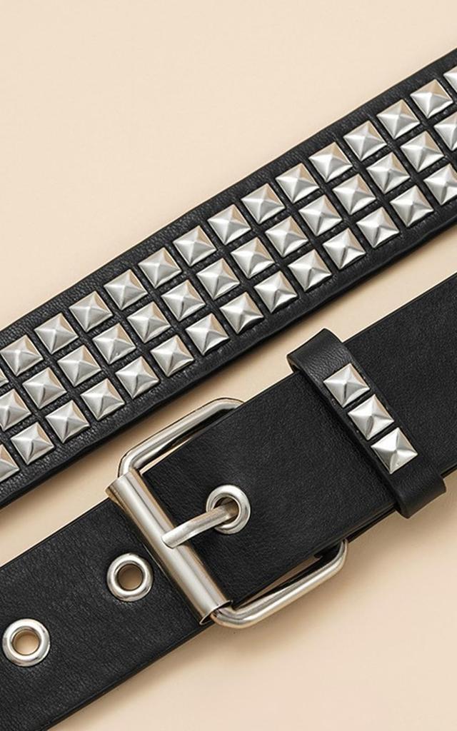 [Lamerry] Studded Belt, Unisex, Punk, Jeans, Y2K, American Casual, Stylish, Streetwear, Bling Bling, 115cm, Black
