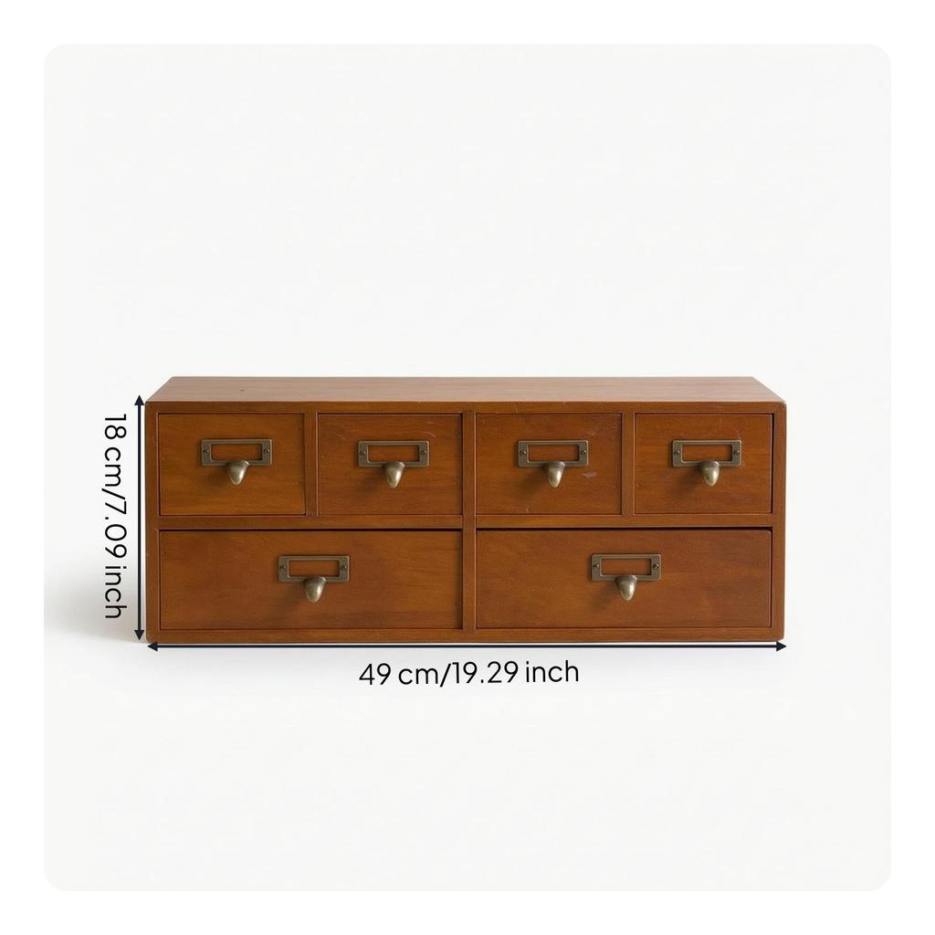 Desktop Organizer with Drawers Brown Wooden Storage Box Handmade Look for Office