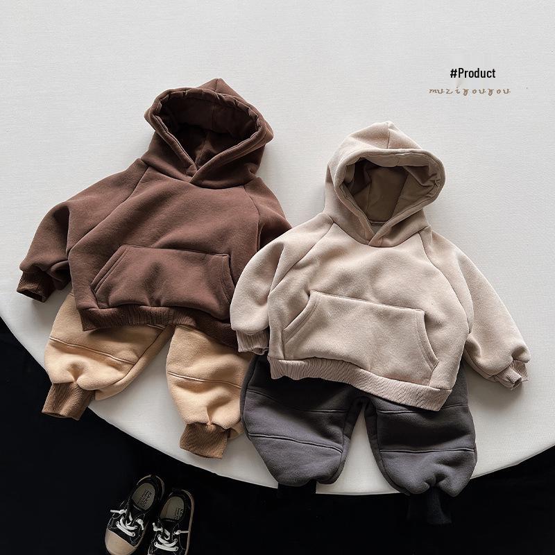 2025 Kids' Thick Fleece Hooded Sweatshirt - Autumn/Winter Korean Style for Boys & Girls
