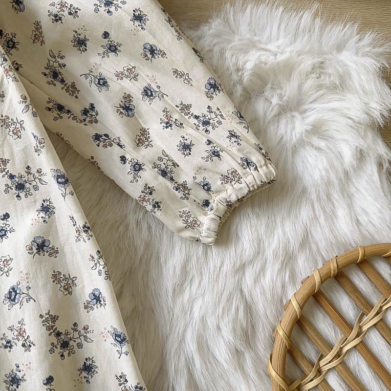 Süßes Blumen-Prinzessinnenkleid für Mädchen mit Peter-Pan-Kragen, langen Ärmeln, Herbstkollektion