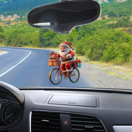 Santa Claus Ornament Christmas Tree Pendant Santa Ride Flat Bike Hanging Decoration DIY Xmas Tree Decor